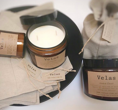 Kraft tags and adhesive labels for Velas Candles Australia
